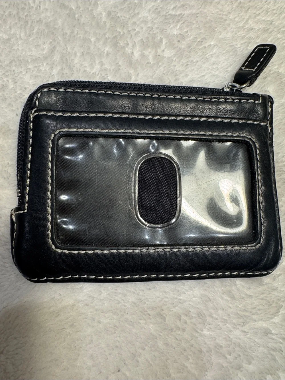 Fossil black leather mini wallet.